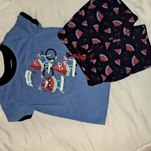 Cat & Jack WATERMELON Navy Blue & Blue  Pajama Set Kids Sz 3T Shorts & Top